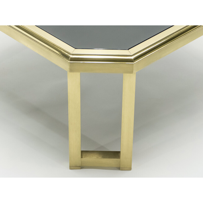 Vintage side coffee table brass black opaline glass Maison Jansen 1970