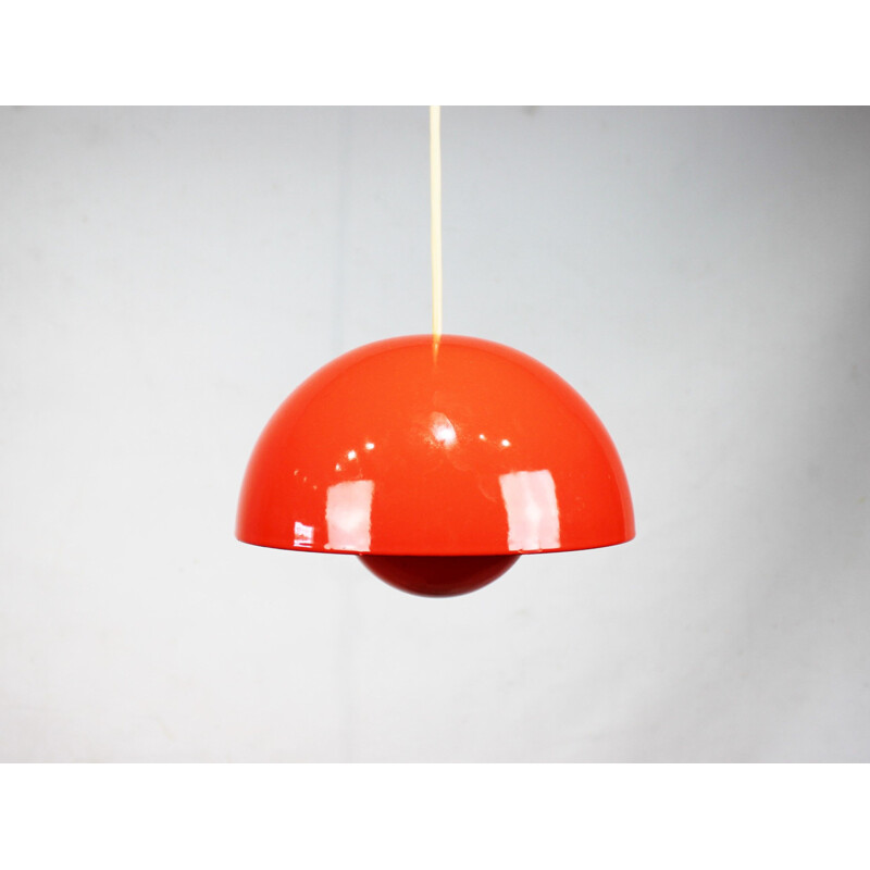 Vintage red flowerpot pendant lamp model VP1 by Verner Panton, 1968