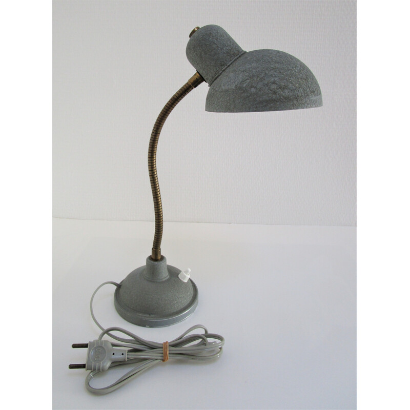 Vintage gray textured painted metal flexible brass 1950 lamp