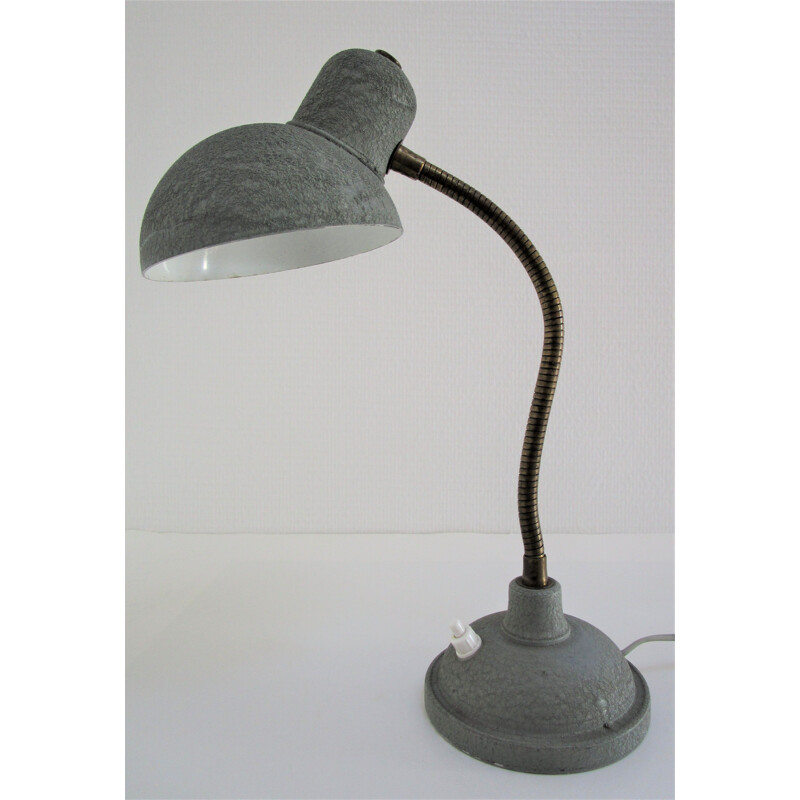 Vintage gray textured painted metal flexible brass 1950 lamp