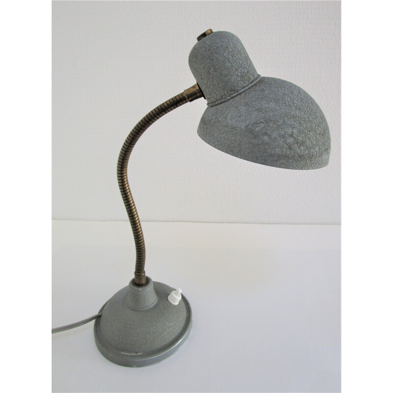 Vintage gray textured painted metal flexible brass 1950 lamp