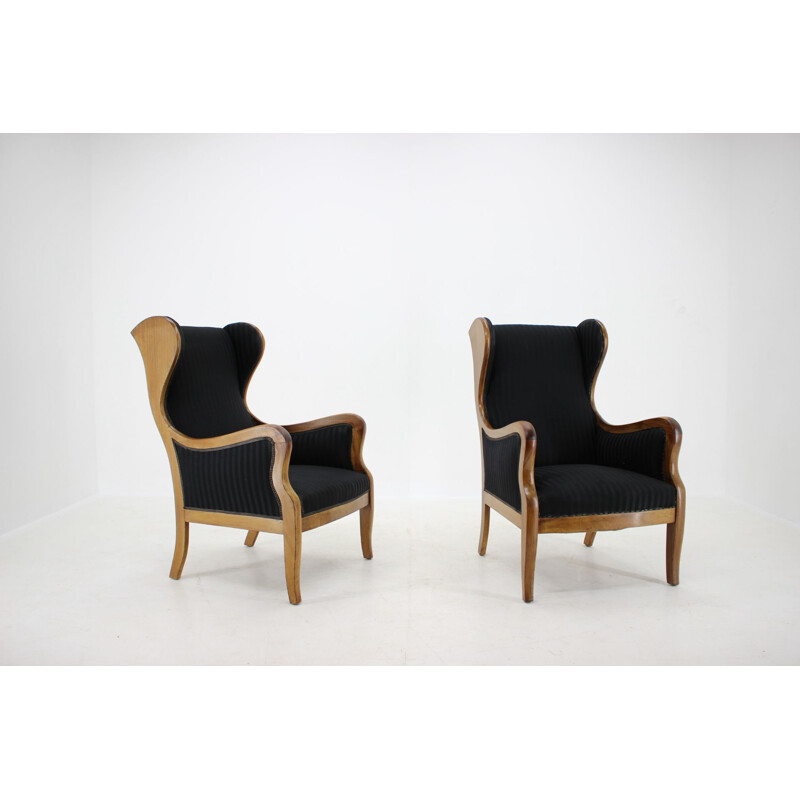 Paire de fauteuils vintage Acajou Wingback Frits Henningsen Danemark 1940