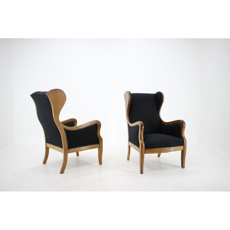 Pair of vintage Armchairs Mahogany Wingback Frits Henningsen Denmark 1940s