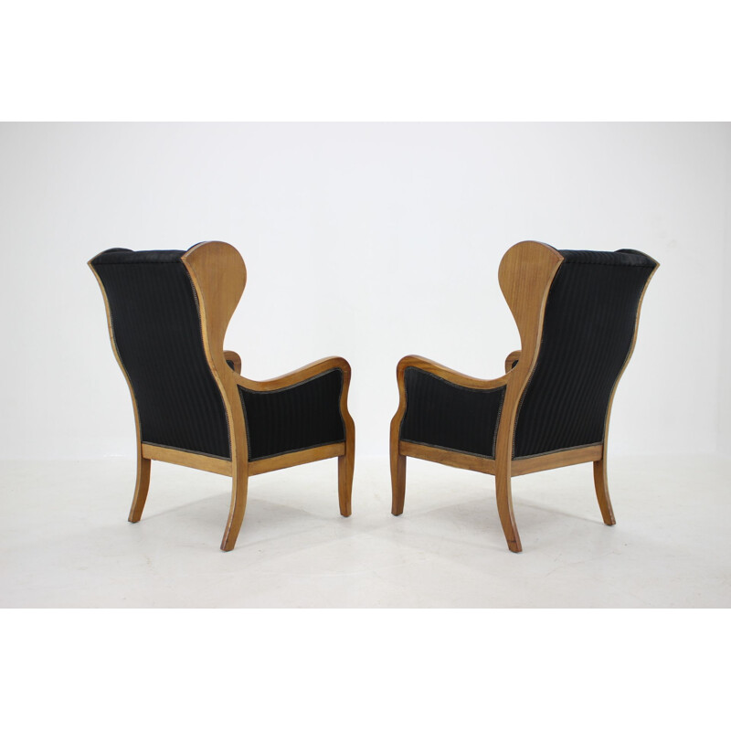 Paire de fauteuils vintage Acajou Wingback Frits Henningsen Danemark 1940