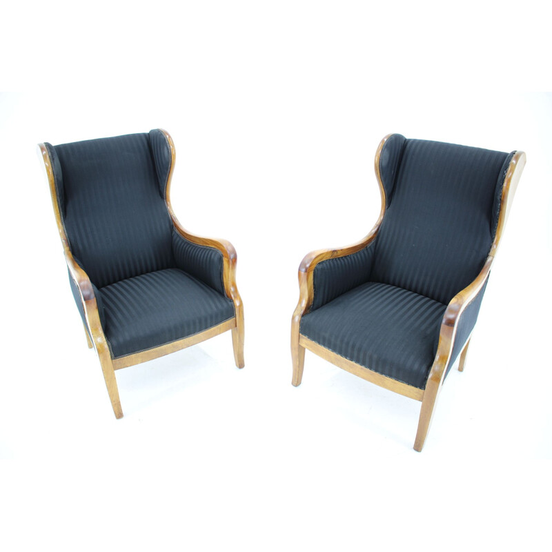 Pair of vintage Armchairs Mahogany Wingback Frits Henningsen Denmark 1940s