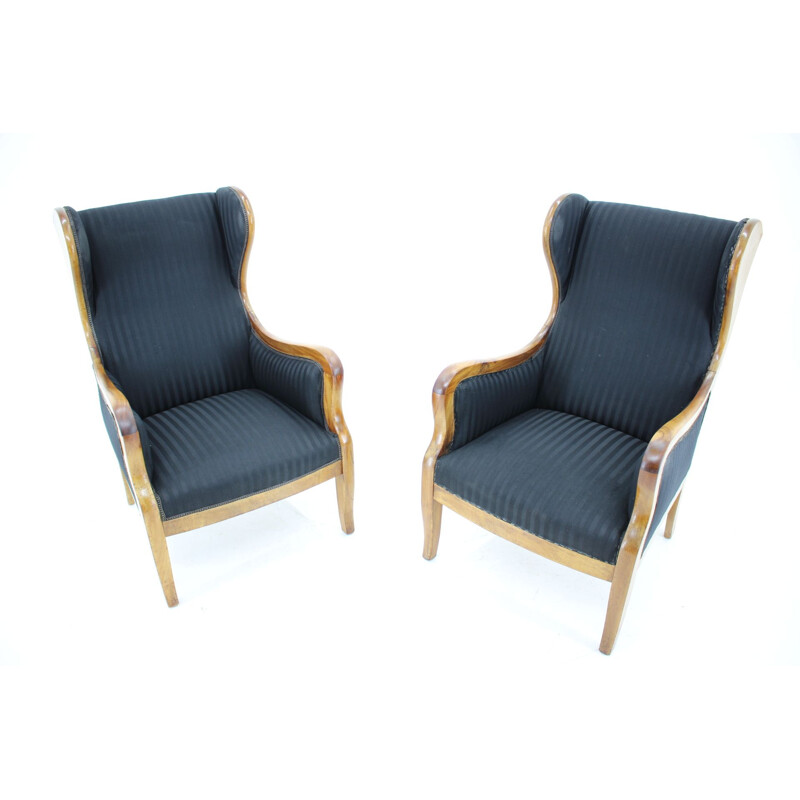 Paire de fauteuils vintage Acajou Wingback Frits Henningsen Danemark 1940
