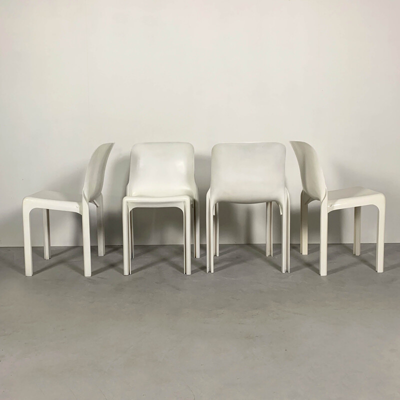 Set of 4 vintage White Selene Chairs by Vico Magistretti for Artemide, 1970s