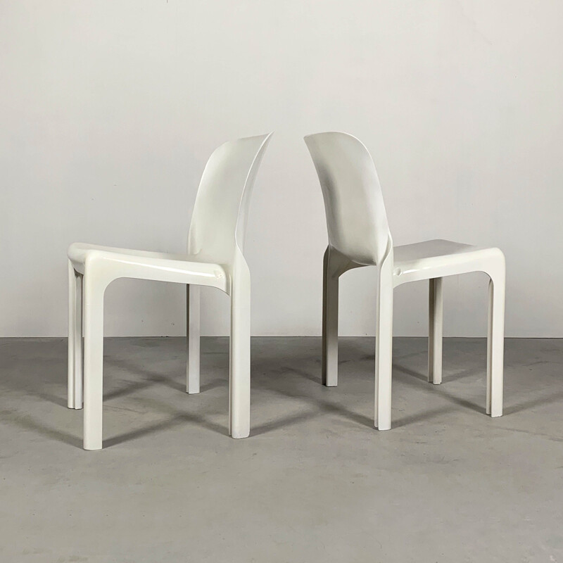 Set of 4 vintage White Selene Chairs by Vico Magistretti for Artemide, 1970s