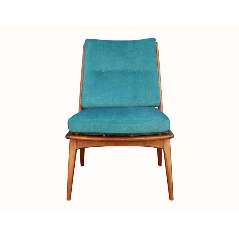 Fauteuil vintage Hans Mitzlaff en velours bleu1950