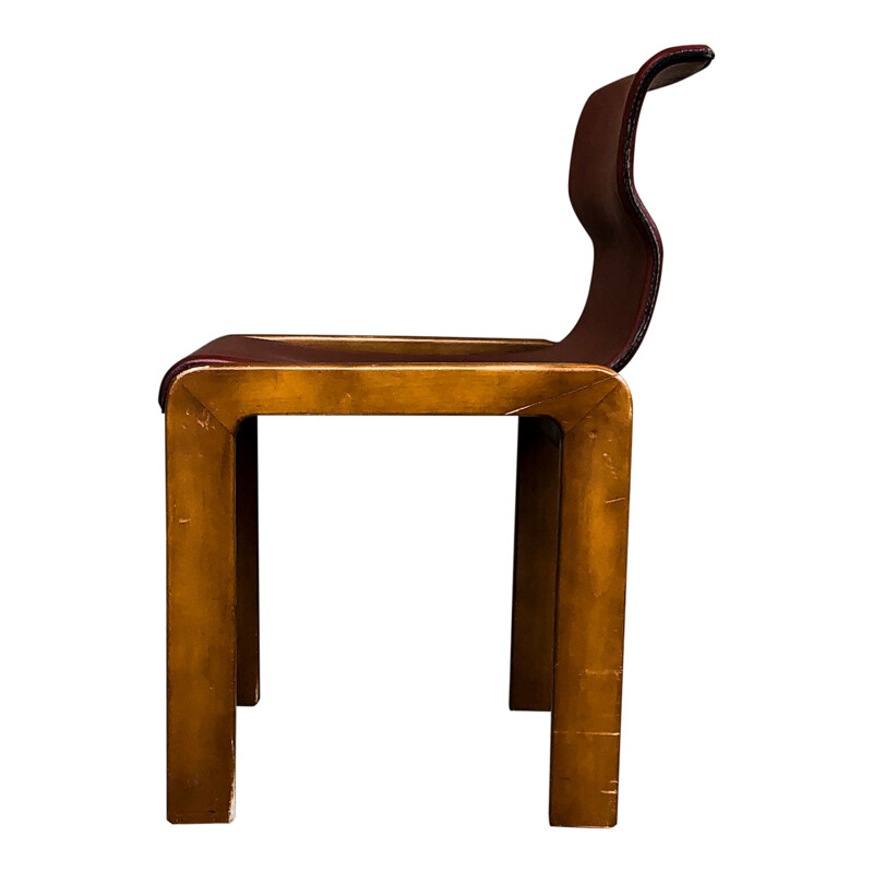 Satz von 4 Vintage-Stühlen aus Leder und Sperrholz von Tobia und Afra Scarpa, Italien 1966