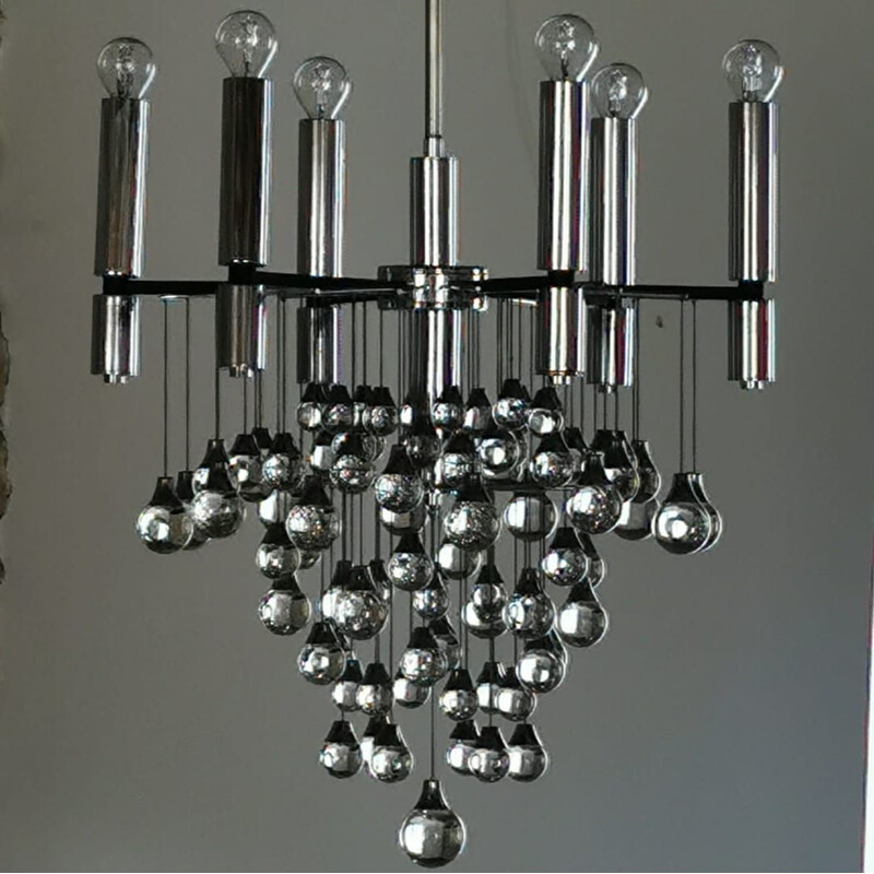 Vintage Chandelier with 79  Murano glass drops, by Gaetano Scolari 1965