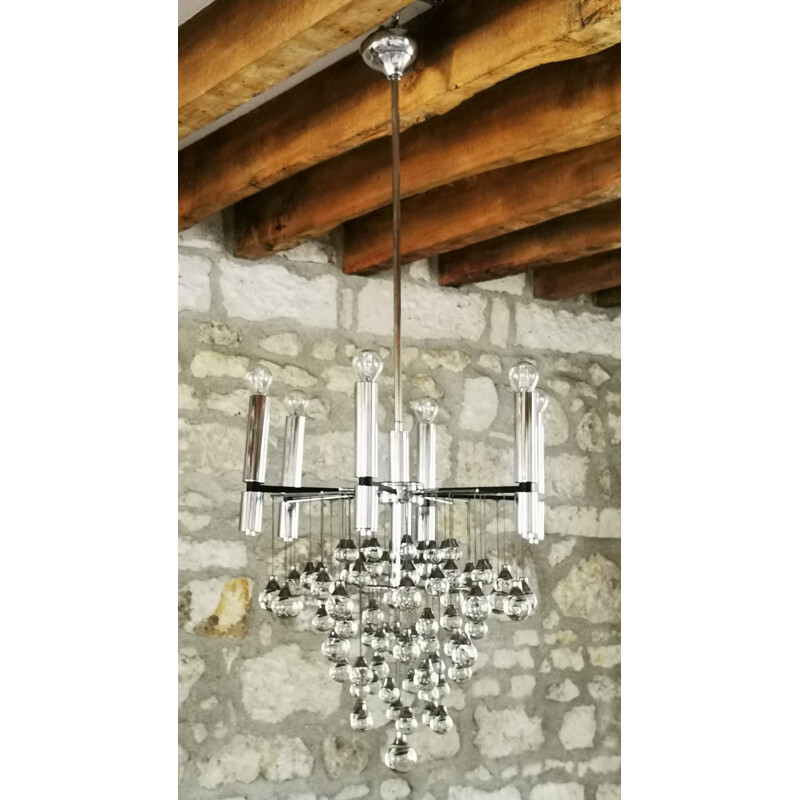 Vintage Chandelier with 79  Murano glass drops, by Gaetano Scolari 1965