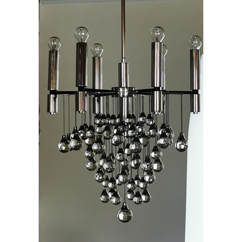 Vintage Chandelier with 79  Murano glass drops, by Gaetano Scolari 1965