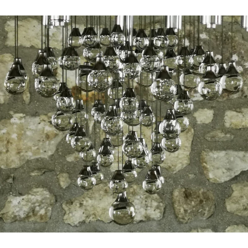 Vintage Chandelier with 79  Murano glass drops, by Gaetano Scolari 1965