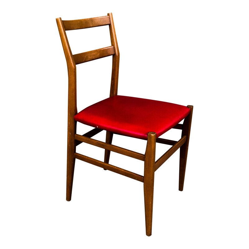 Satz von 6 Vintage-Stühlen aus Esche und rotem Kunstleder "leggera" von Gio Ponti für Cassina, 1950