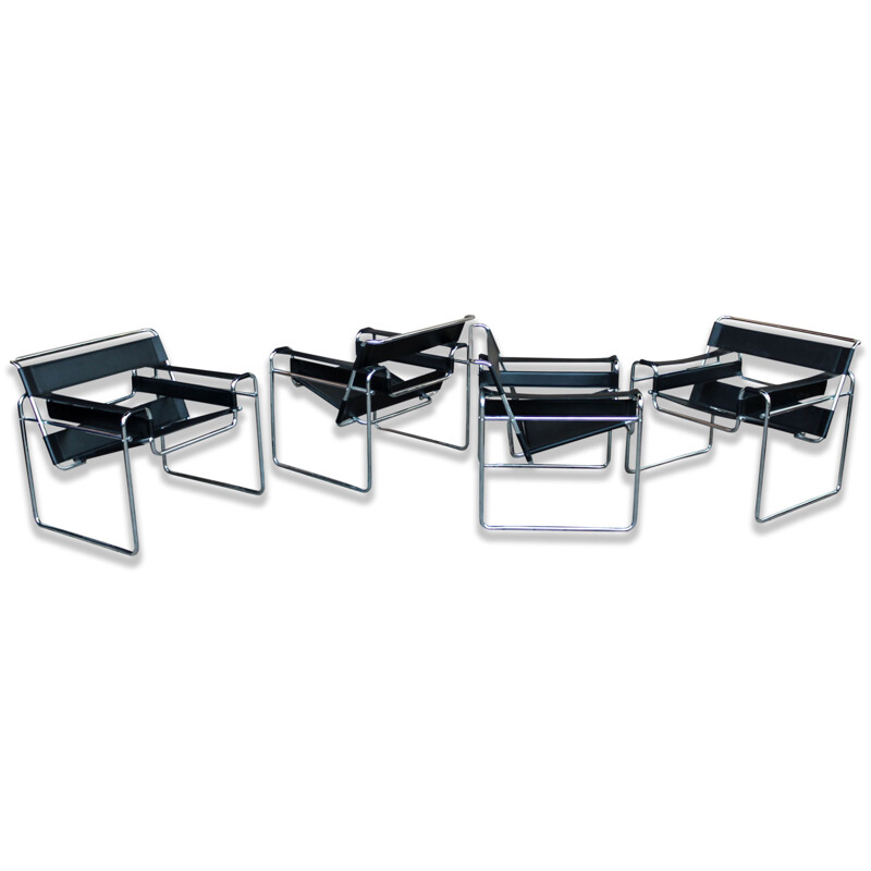 Set of 4 vintage Wassily Armchair by Marcel Breuer for Gavina 1972