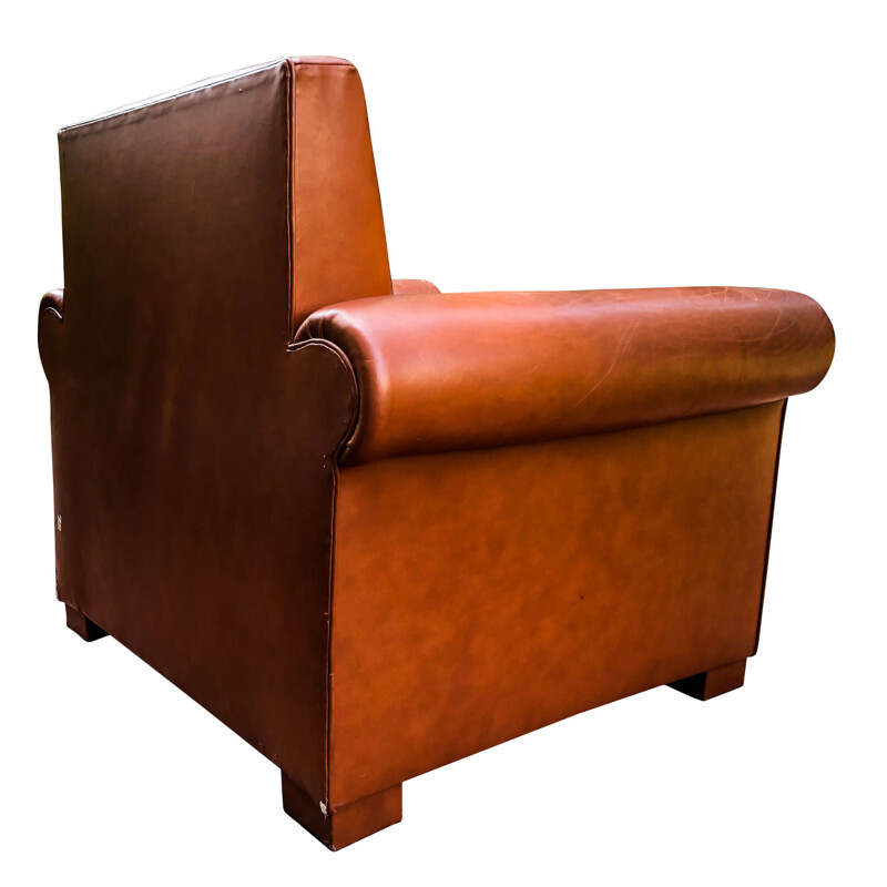 Vintage-Lounge-Sessel aus Buche und Leder, italienisch 1970