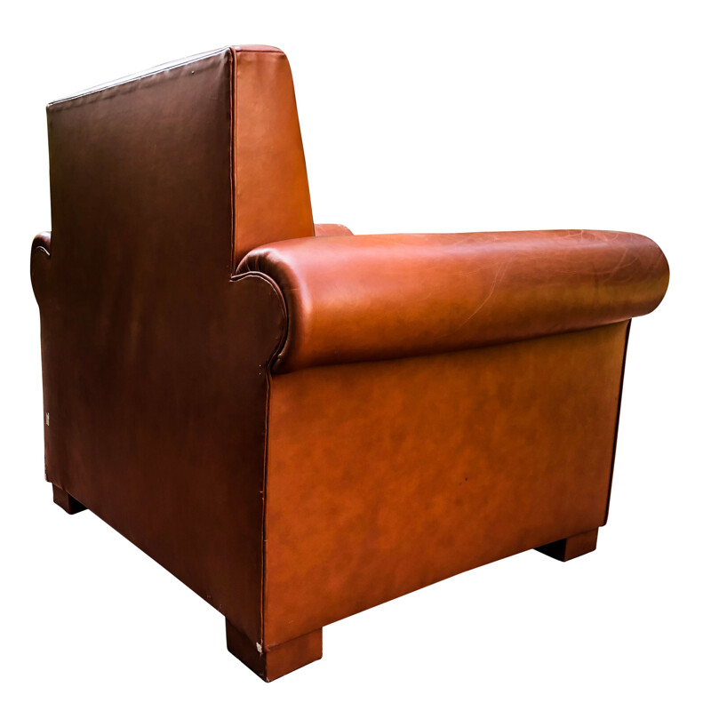 Vintage Beech & Leather Lounge Chair, Italian 1970s