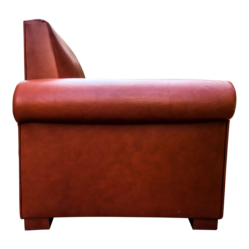 Vintage Beech & Leather Lounge Chair, Italian 1970s