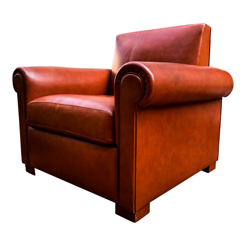 Vintage Beech & Leather Lounge Chair, Italian 1970s