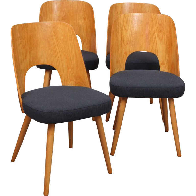 Suite of 4 vintage chairs by Oswald Haerdlt for Tatra Nabytok, 1950