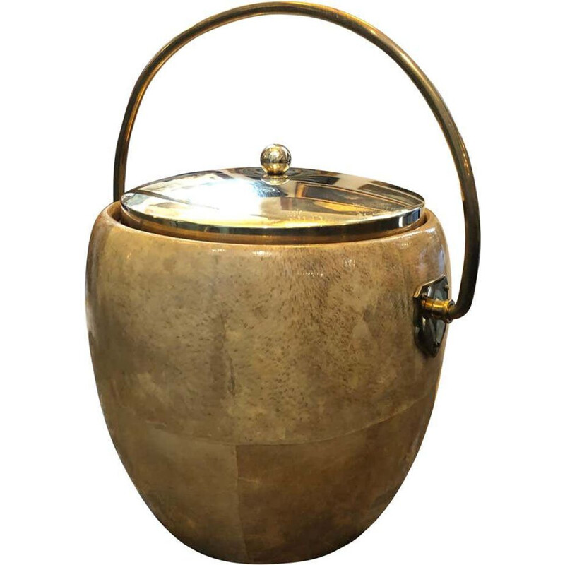 Mid-Century Goatskin and Brass Ice Bucket 1960