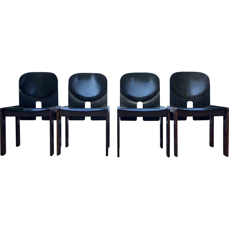 Set of 4 Vintage Dark Brown Lacquered Walnut Model 121 Dining Chairs by Tobia & Afra Scarpa for Cassina, 1960s