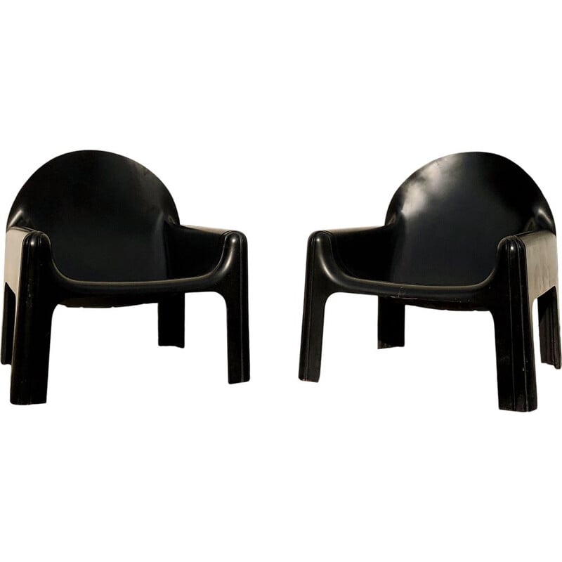 Coppia di poltrone vintage in nero modello 4794 di Gae Aulenti per Kartell, Italia 1970