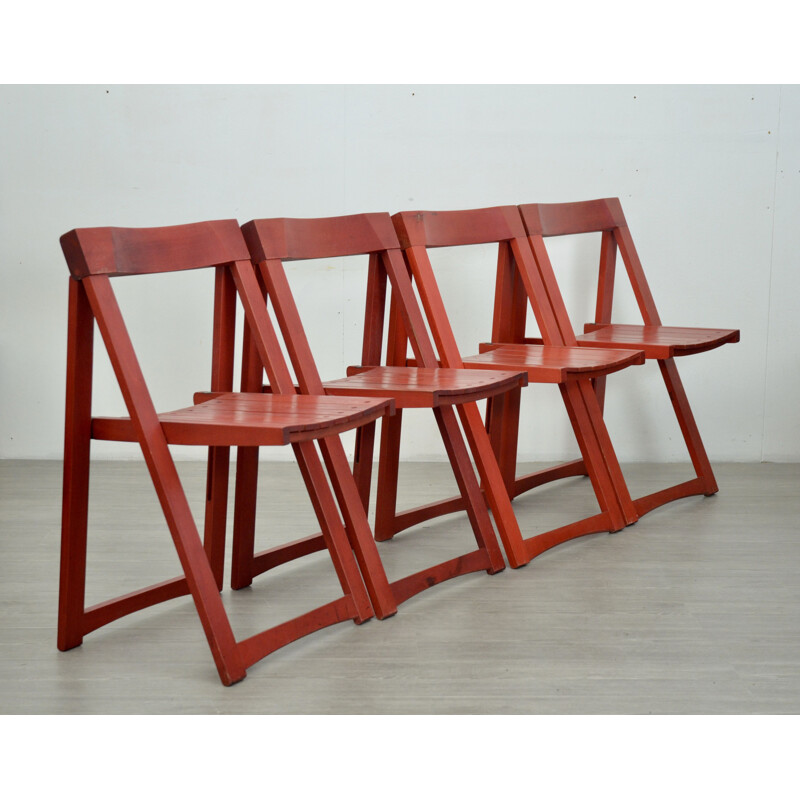 Set Of 4 vintage Red Folding Chairs By Aldo Jacober For Bazzani 1970s