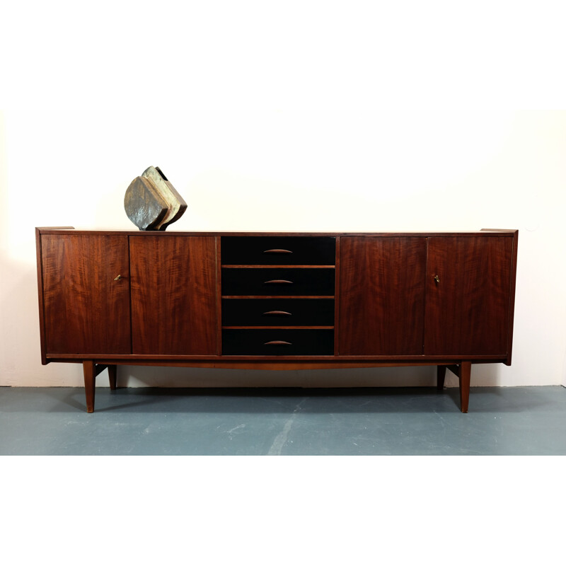 Teak sideboard with 4 black drawers - 1960s