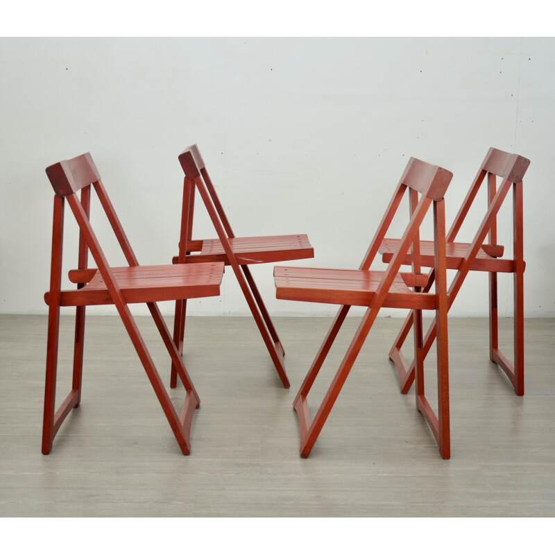 Set Of 4 vintage Red Folding Chairs By Aldo Jacober For Bazzani 1970s