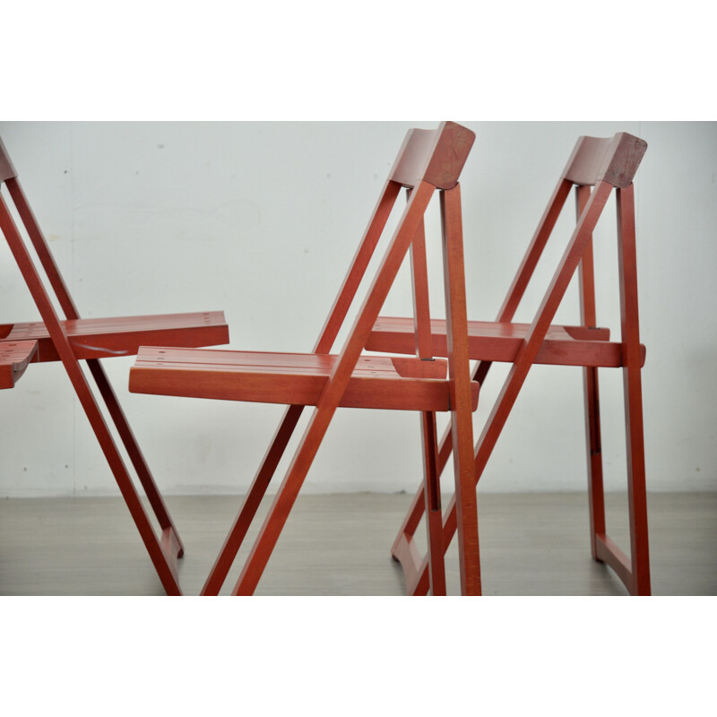 Set Of 4 vintage Red Folding Chairs By Aldo Jacober For Bazzani 1970s