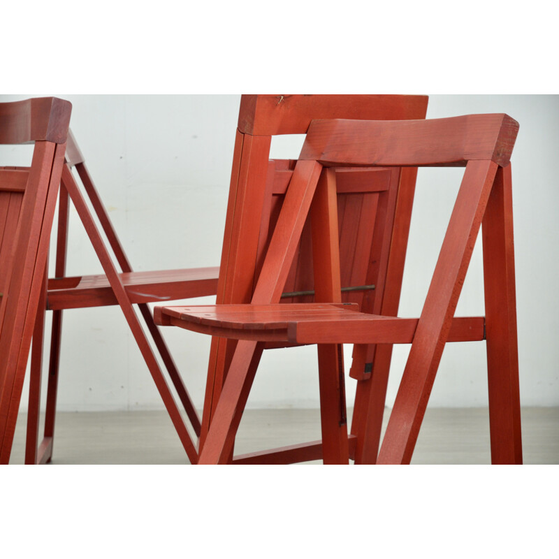 Set Of 4 vintage Red Folding Chairs By Aldo Jacober For Bazzani 1970s