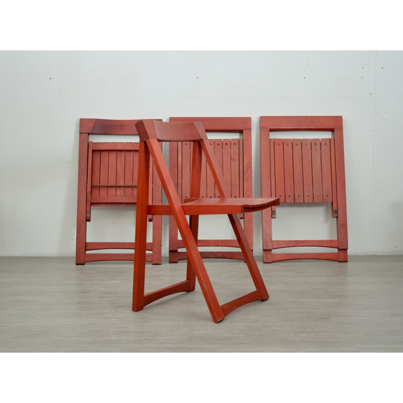 Set Of 4 vintage Red Folding Chairs By Aldo Jacober For Bazzani 1970s