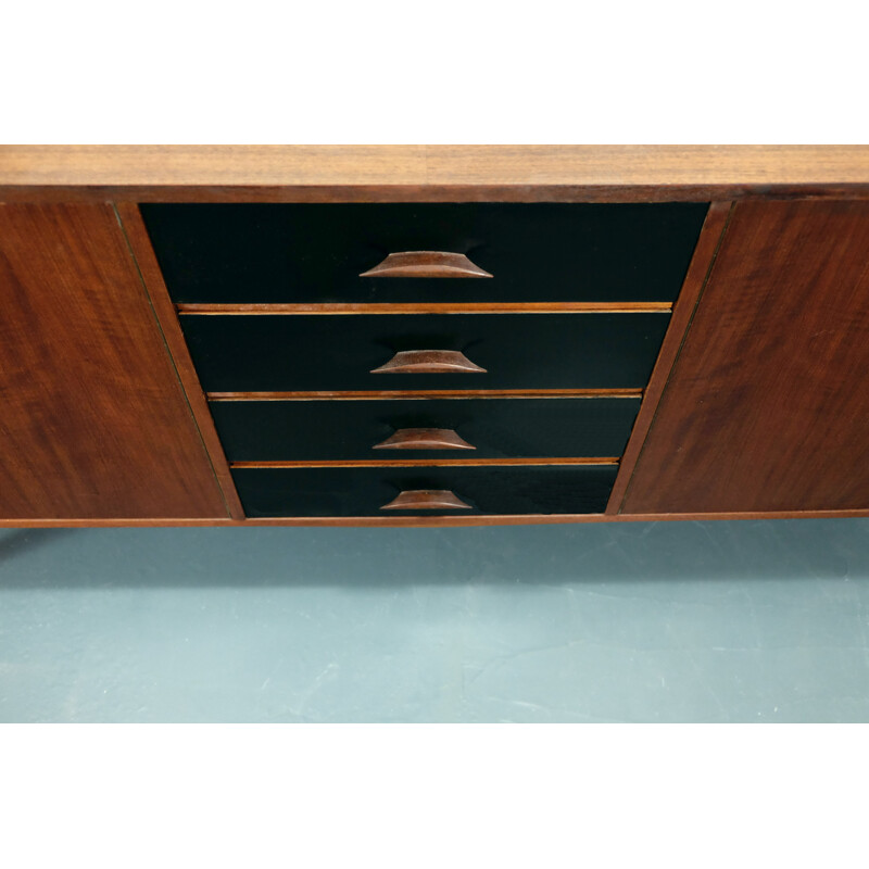 Teak sideboard with 4 black drawers - 1960s