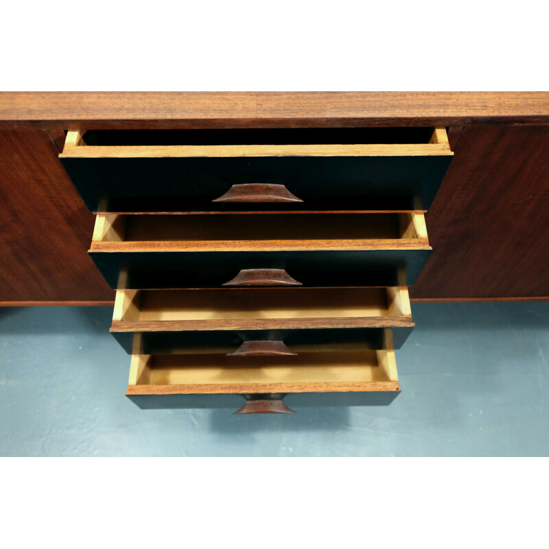 Teak sideboard with 4 black drawers - 1960s