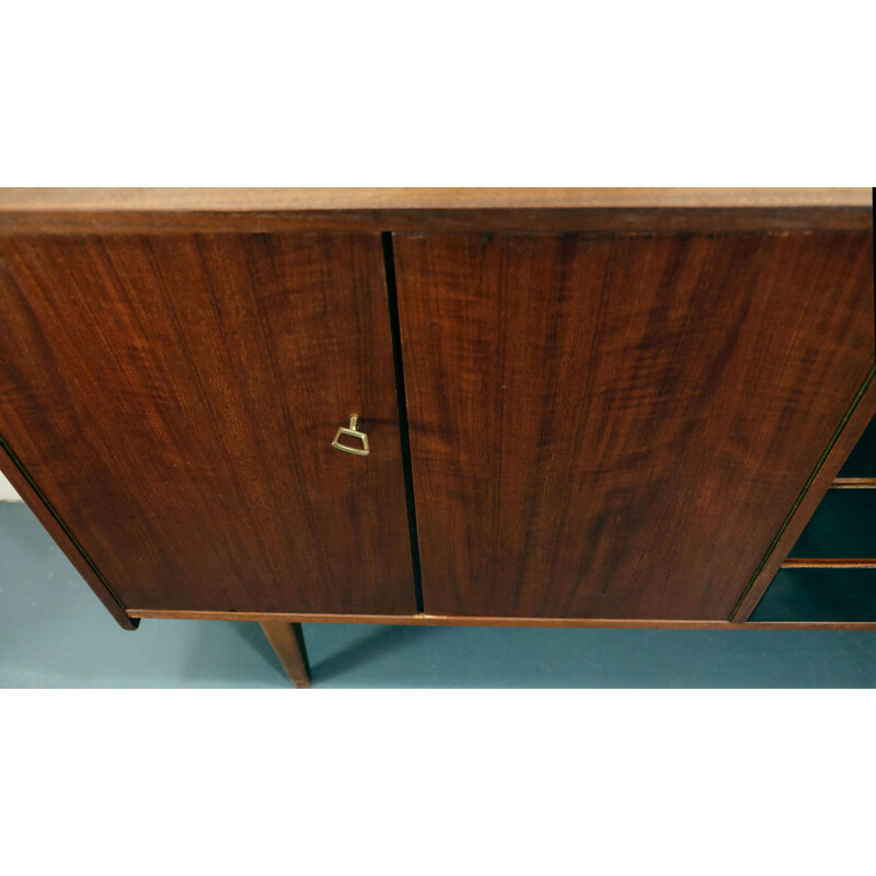 Teak sideboard with 4 black drawers - 1960s