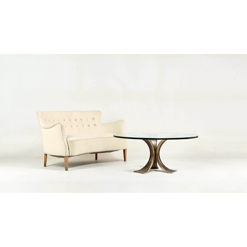 Banquette vintage concave Frits Henningsen Danemark, C.1940.