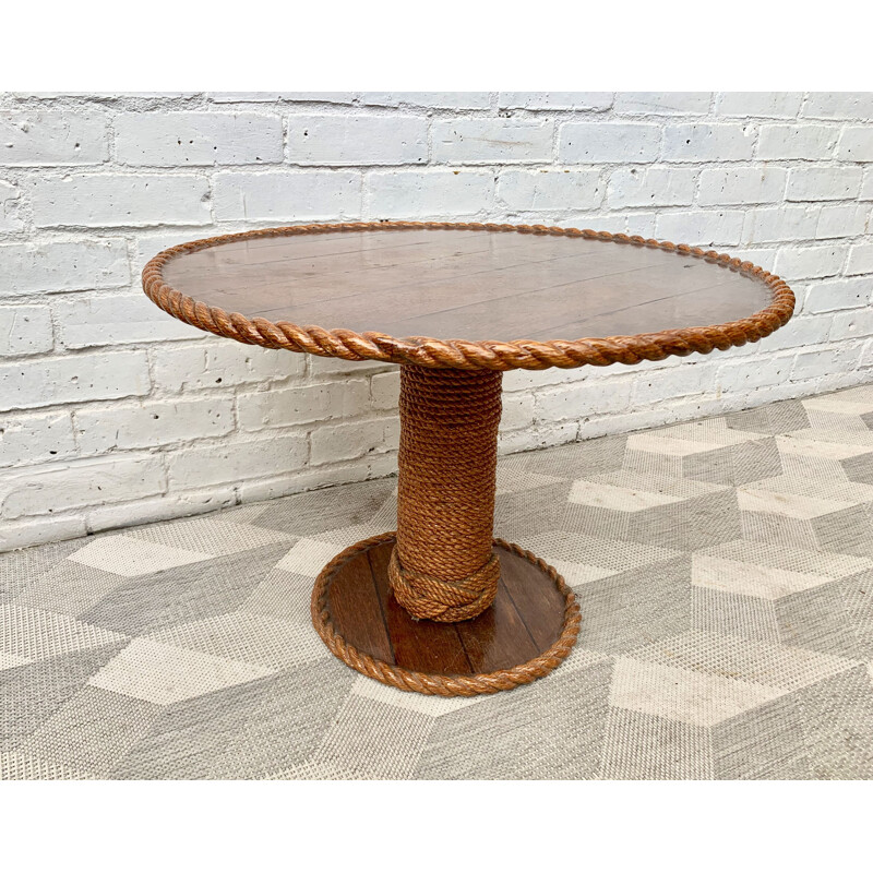 Vintage Round Coffee Table with Rope Nautical Style 1980