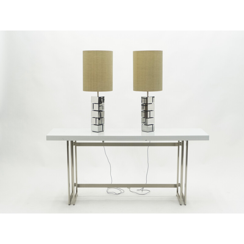 Ein Paar Vintage-Lampen aus verchromtem Metall von Curtis Jere, USA 1970