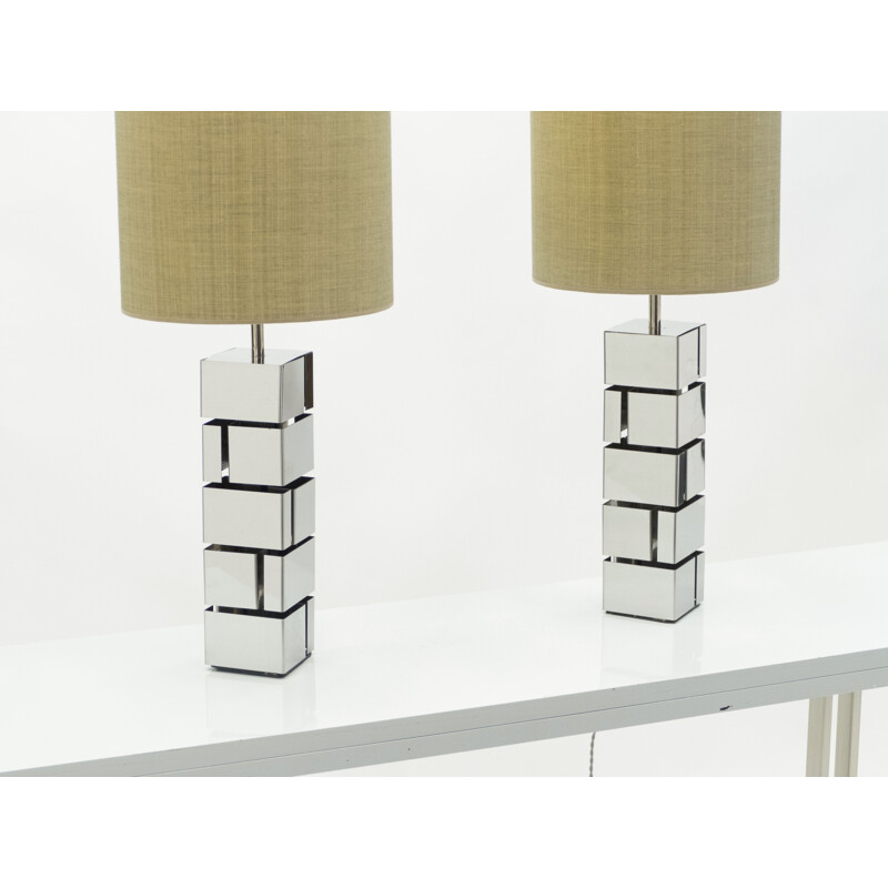 Pair of vintage chrome plated metal lamps by Curtis Jere, USA 1970