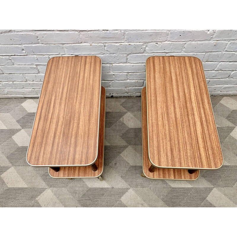 Pair of Vintage Side Tables Bedside Tables on Castor Wheels