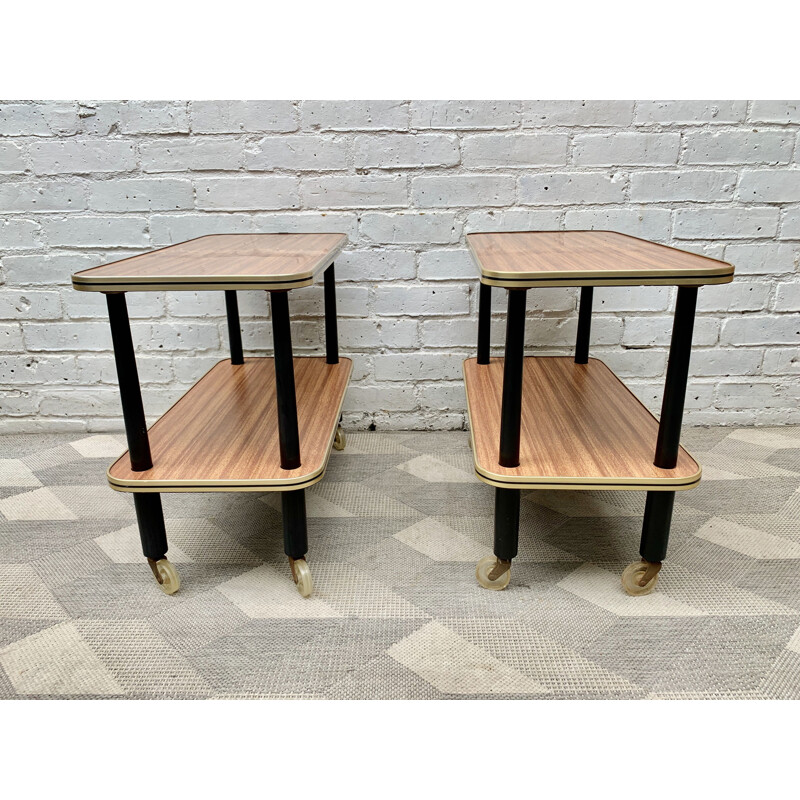 Pair of Vintage Side Tables Bedside Tables on Castor Wheels