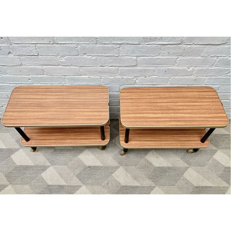 Pair of Vintage Side Tables Bedside Tables on Castor Wheels