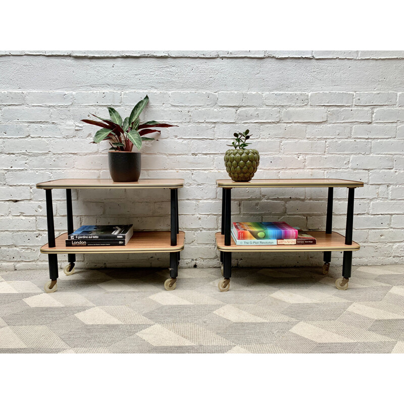 Pair of Vintage Side Tables Bedside Tables on Castor Wheels