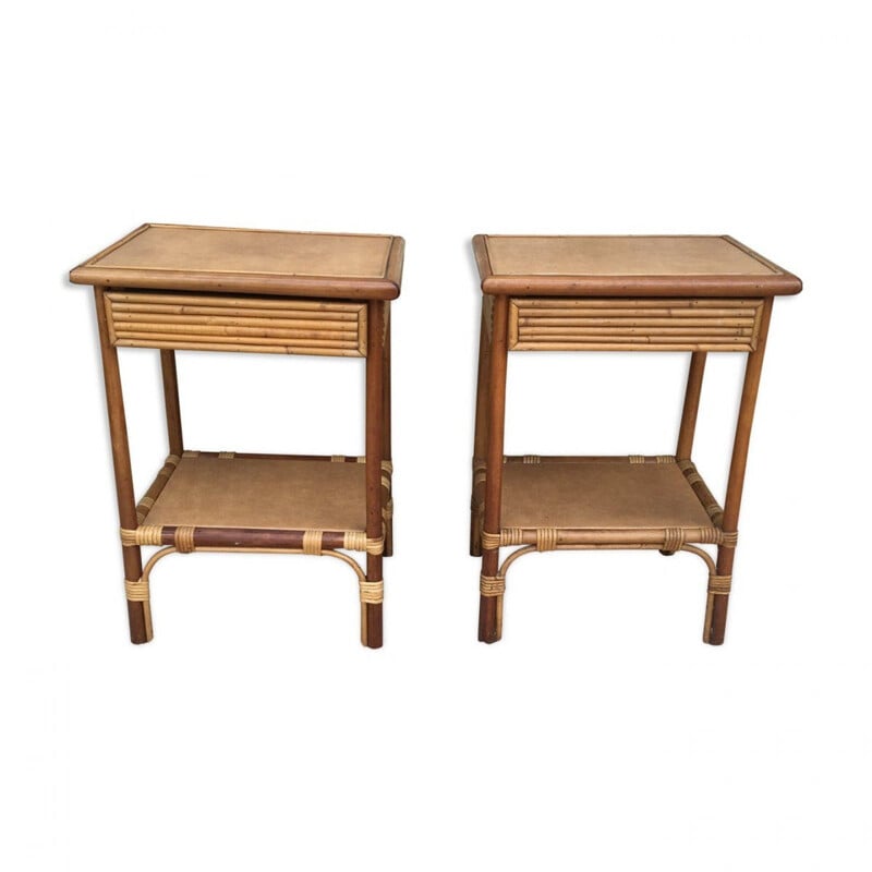 Pair of vintage bamboo bedside tables 1960