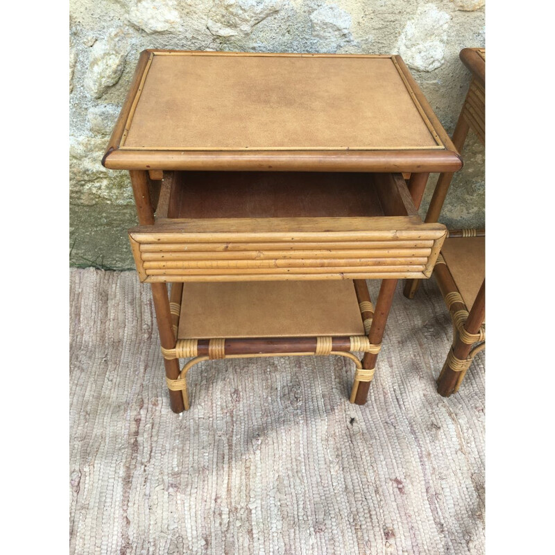 Pair of vintage bamboo bedside tables 1960