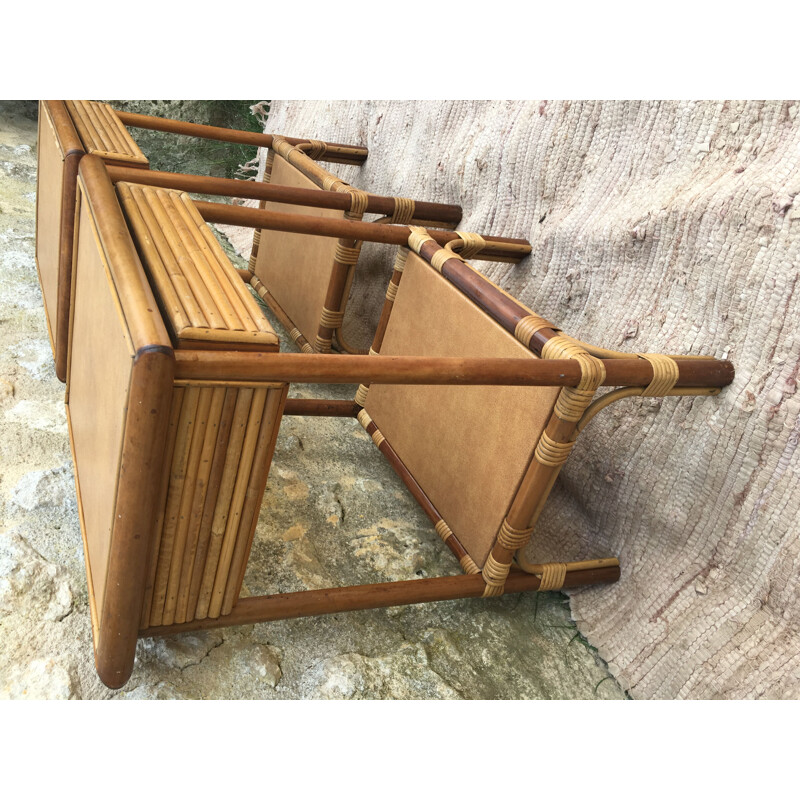 Pair of vintage bamboo bedside tables 1960