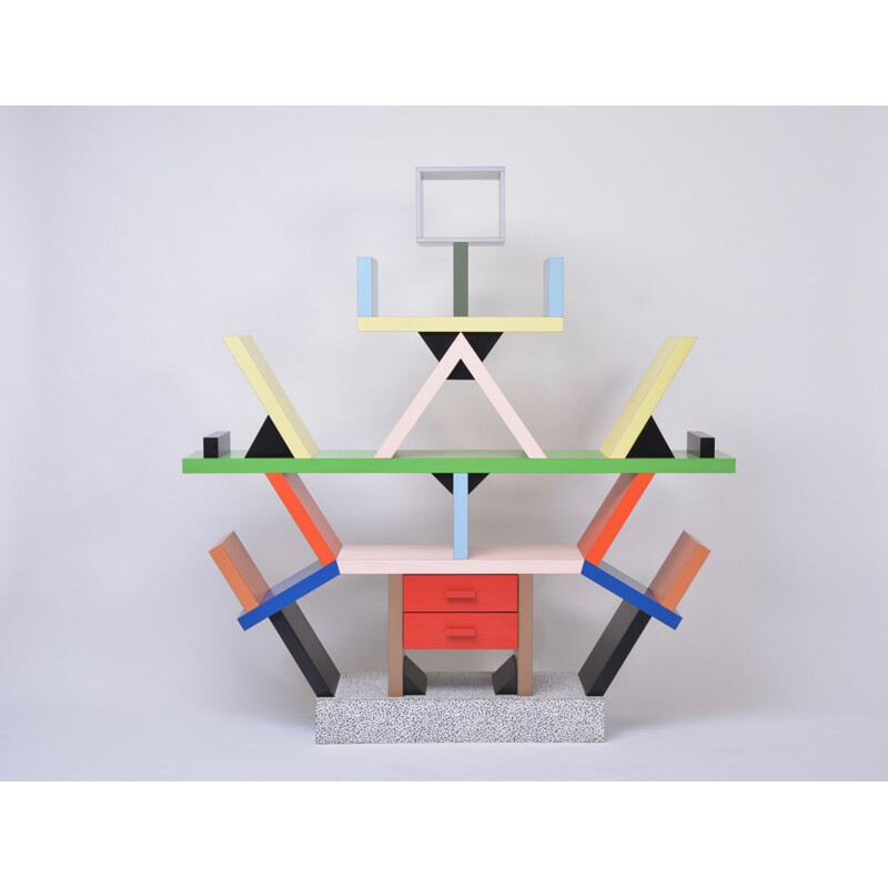 Vintage totemic Carlton bookcase by Ettore Sottsass for Memphis Milano, 1981