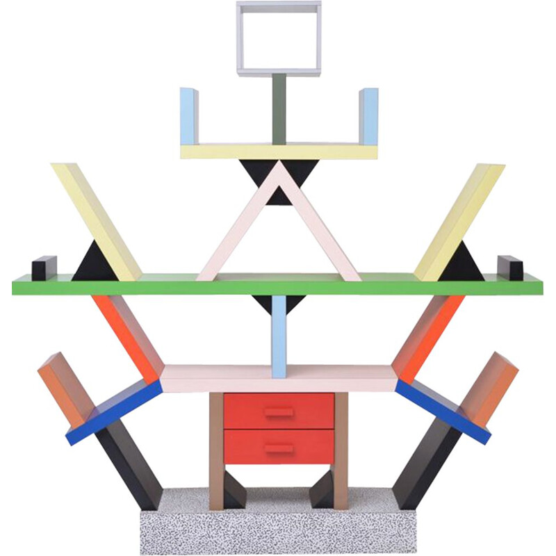 Vintage totemic Carlton bookcase by Ettore Sottsass for Memphis Milano, 1981